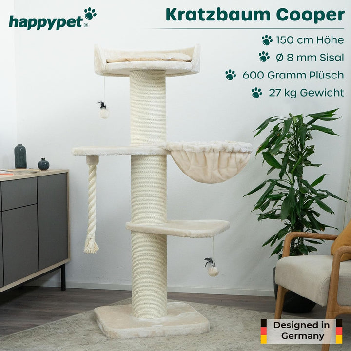 HAPPYPET Premium Kratzbaum Grosse Katzen Stabil 'Cooper' – 150 cm Grosser Katzenbaum, Kletterbaum fü