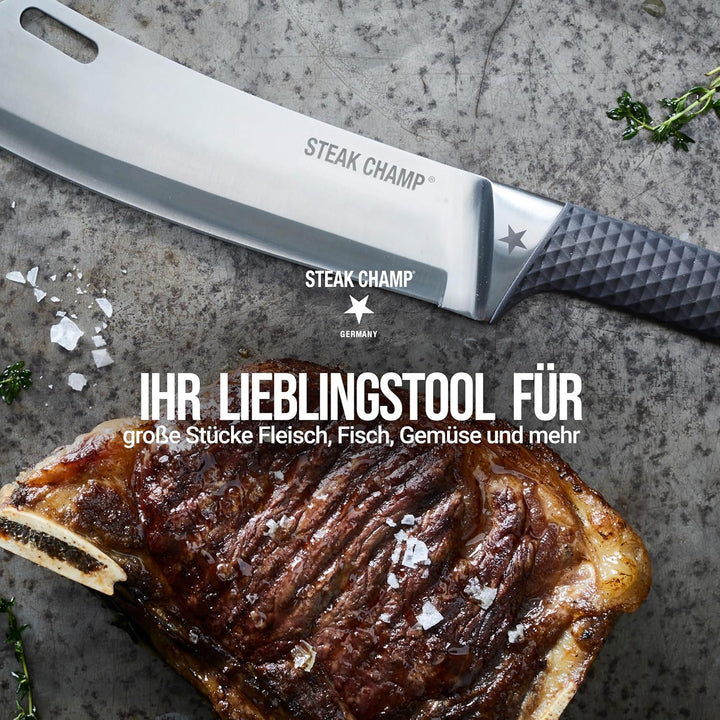 STEAK CHAMP BBQ Pro Kochmesser 22cm, Klinge aus hochwertiger Stahllegierung X50CrMoV15 (Klingenstahl