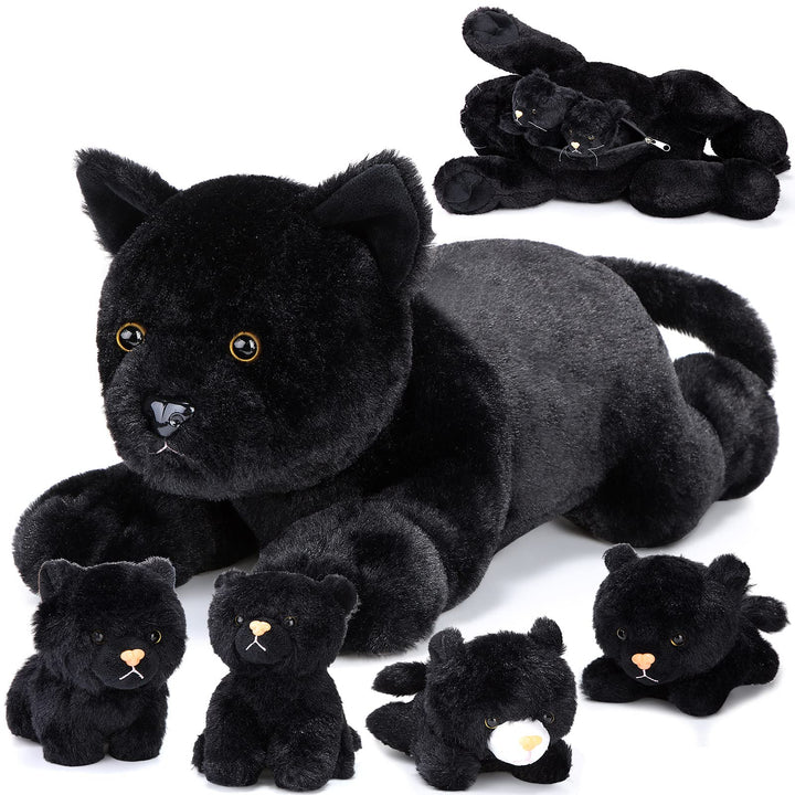 Skylety 5 Stück Plüsch Katzen Set Enthält Gross Katze Stofftier Weich Kuscheltier mit 4 Flauschig Pl