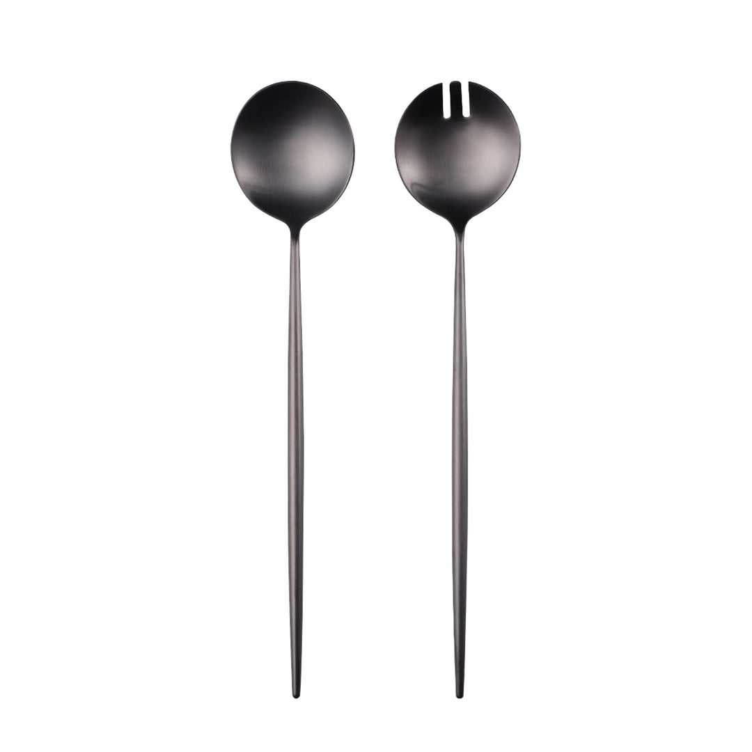 Salatbesteck, Löffel und Gabel, 29 cm, 18/10 Edelstahl, Titanbeschichtung, Schwarz, Schwarz