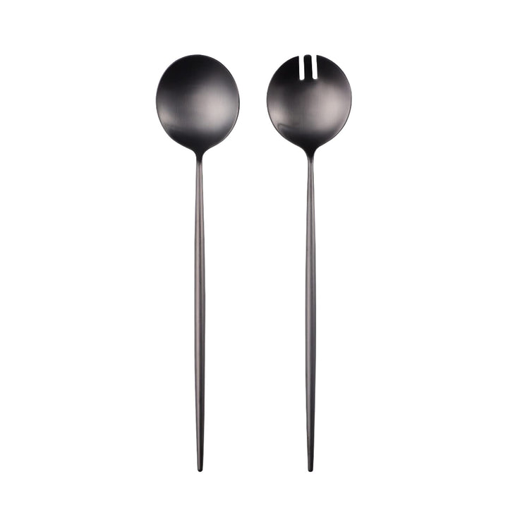 Salatbesteck, Löffel und Gabel, 29 cm, 18/10 Edelstahl, Titanbeschichtung, Schwarz, Schwarz
