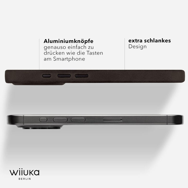 WIIUKA Hülle für iPhone 15 Pro Max, Leder aus Deutschland, Lederhülle extra Dünn, Premium Handyhülle