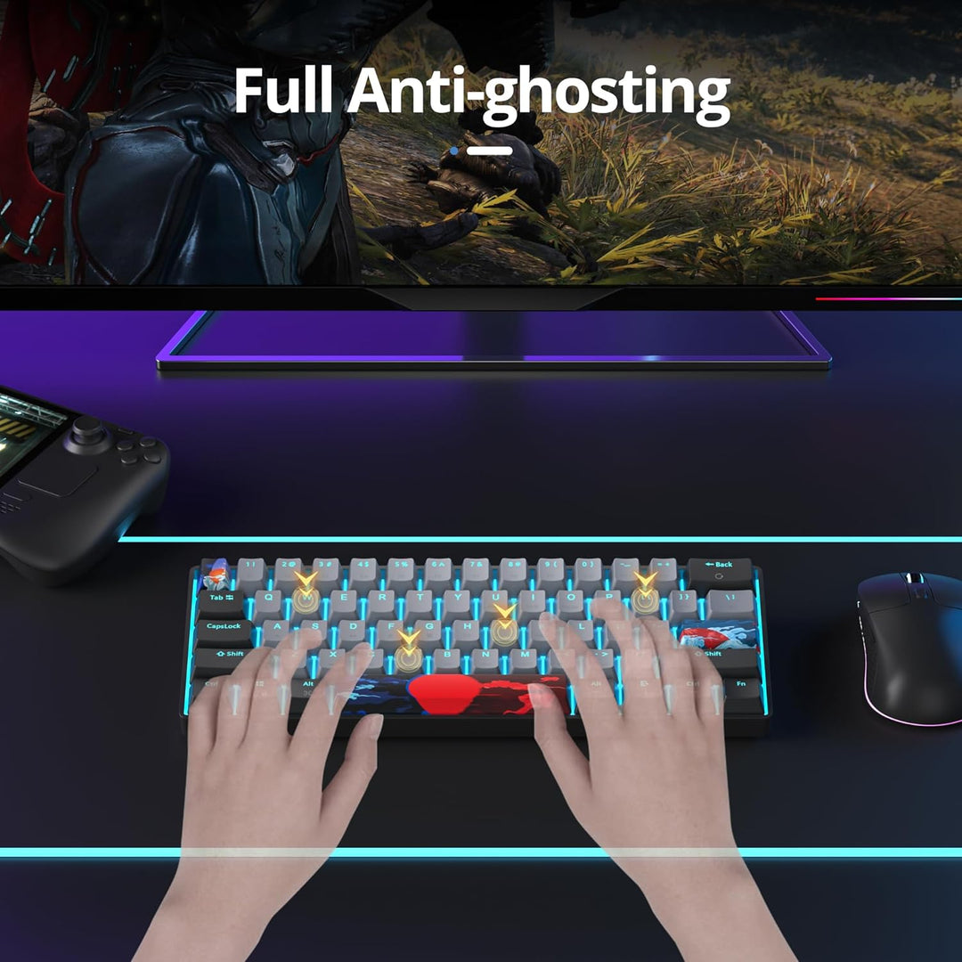 SOLIDEE mechanische gaming tastatur 60 prozent,61 Tasten mit Lineare rote Schalter,Eisblaues Licht,k