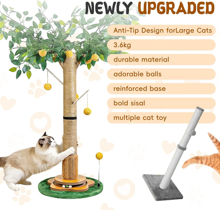 Kratzbaum für Katzen Kratzstamm mit Premium-Sisalseil Kratzsäul interaktiven baumelnden Bällen Spiel