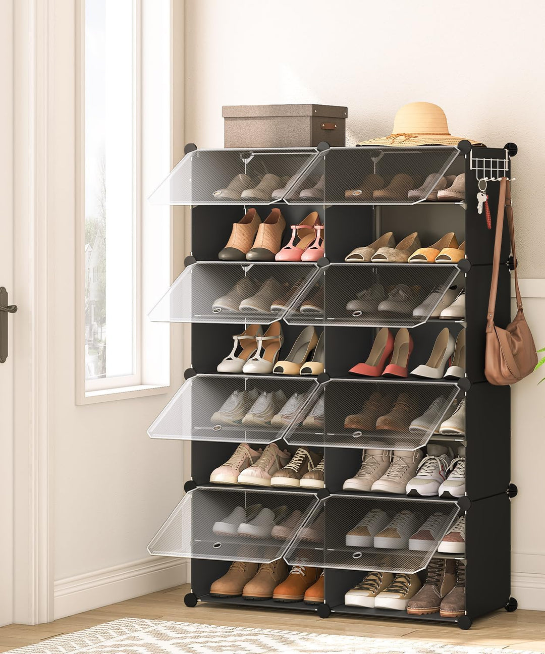 HOOBRO Schuhregal mit 8 Fächern, Schuhschrank, für 32 Paar Schuhe, 40 x 30 x 30 cm pro Fach, schmal,