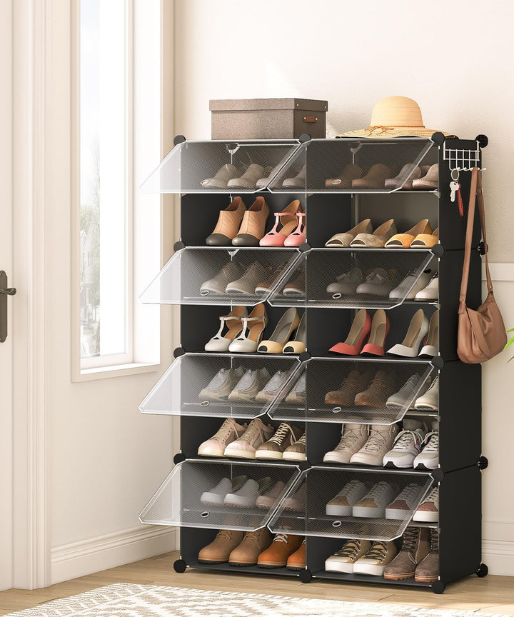HOOBRO Schuhregal mit 8 Fächern, Schuhschrank, für 32 Paar Schuhe, 40 x 30 x 30 cm pro Fach, schmal,
