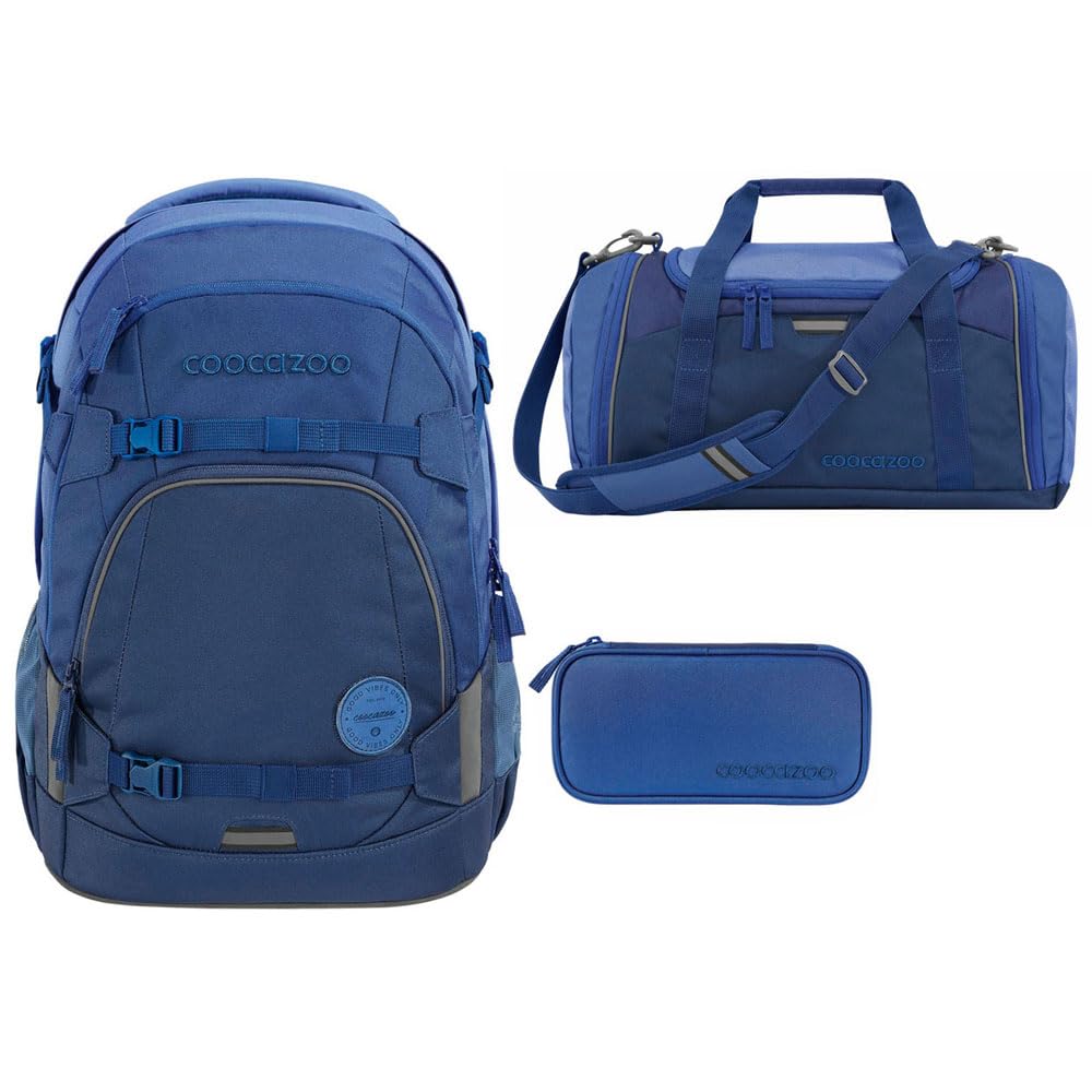coocazoo MATE Schulrucksack-Set 3tlg inkl. Sporttasche und Schlamperbox All Blue, All Blue