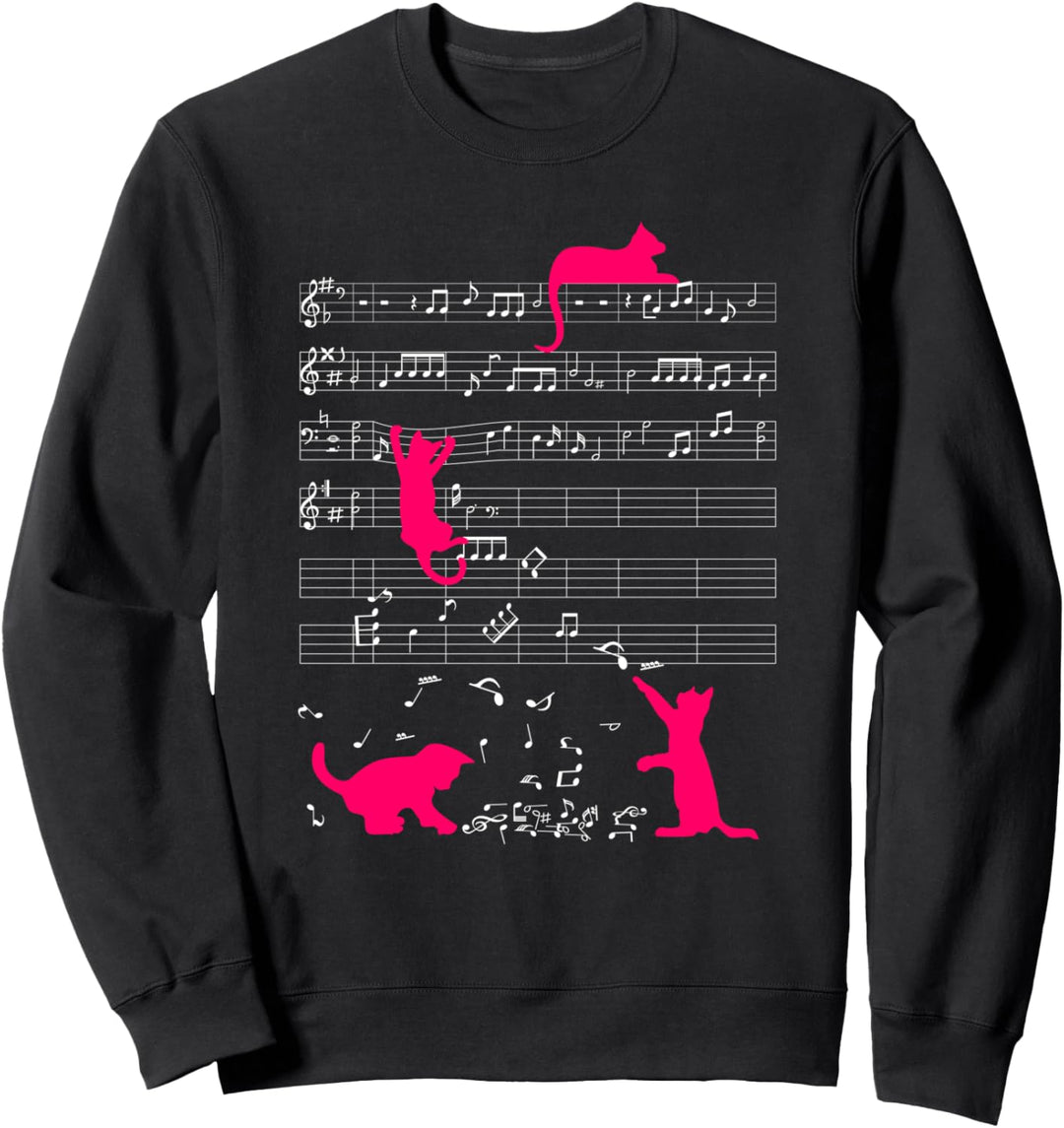 Niedliche Katze Musiknote Pink Noten Musiker Sweatshirt