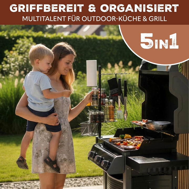 eluno 5-in-1 Grillzubehör-Organizer, Grill-Caddy inklusive Utensilienhaltern, Körben, Hakenleiste un