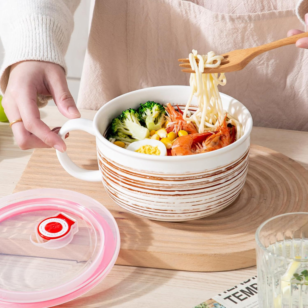 YUN TAO Keramik Suppenschalen 1065 ml mit henkel und Deckel, Küchenschalen Set für Salat, Ramen, Ser