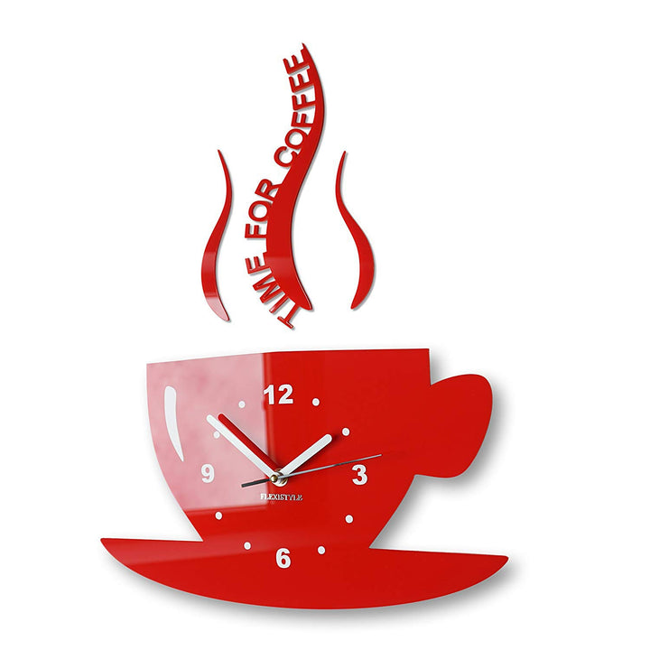 FLEXISTYLE Tasse Time for Coffee (Zeit für Kaffee) Moderne Küche Wanduhr rot, 3D römisch, wanduhr de