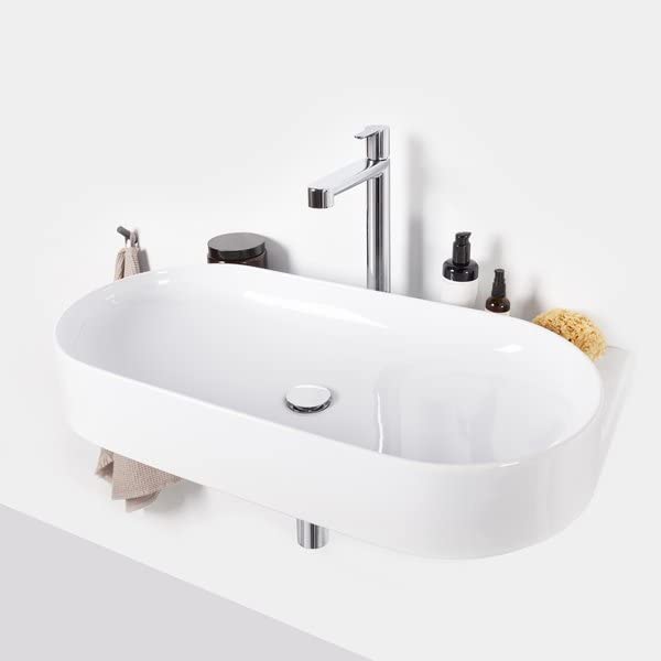 Waschbecken-Set mit Original-Einbauregal und Edelstahl/chrom Zubehör, Waschbecken zur Wandmontage mi