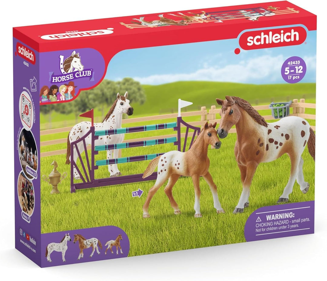 schleich 42433 HORSE CLUB Lisas Turnier-Training, 17 Teile Spielset mit 3x schleich Pferde Figuren u