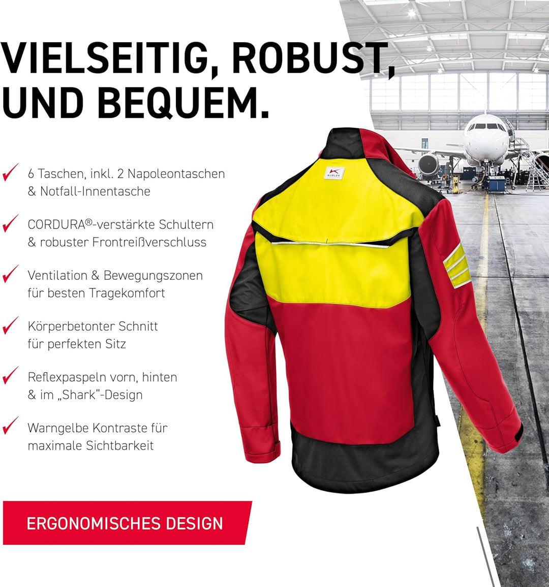 KÜBLER Workwear Herren Jacke Jacke M Rot/Warngelb, M Rot/Warngelb