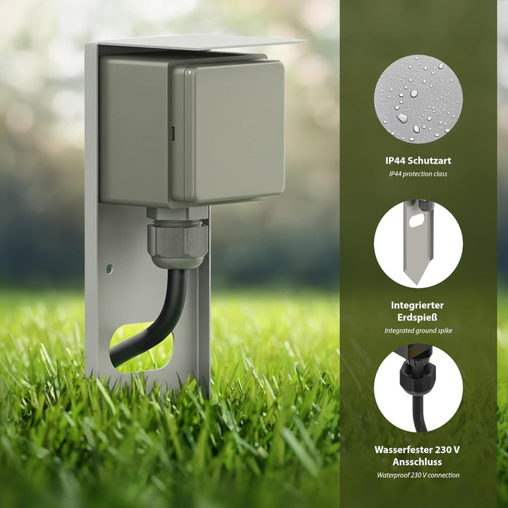 ledscom.de 2 Stück Garten Steckdosensäule PIWI mit Erdspiess für aussen, IP44, 1-fach, Edelstahl, ed