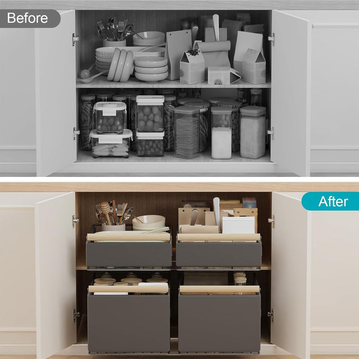 YheenLf Teleskopschublade Ausziehbare, Pull Out Drawer mit Griff Schrank, Schiebeschublade Lagerung