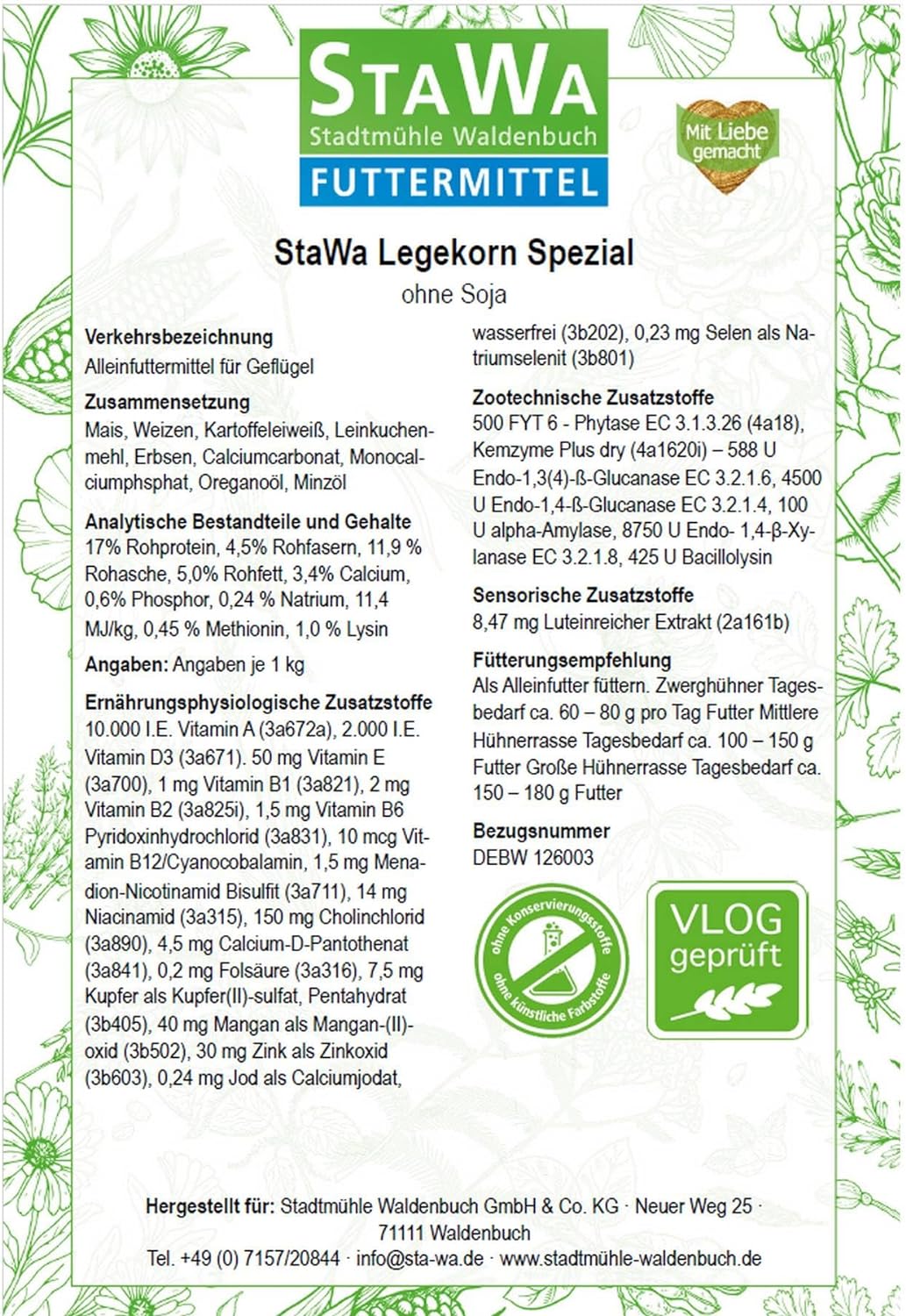 STAWA Legekorn Spezial ohne Soja, ohne Gentechnik, mit Kräuter, 25 kg, 25 kg