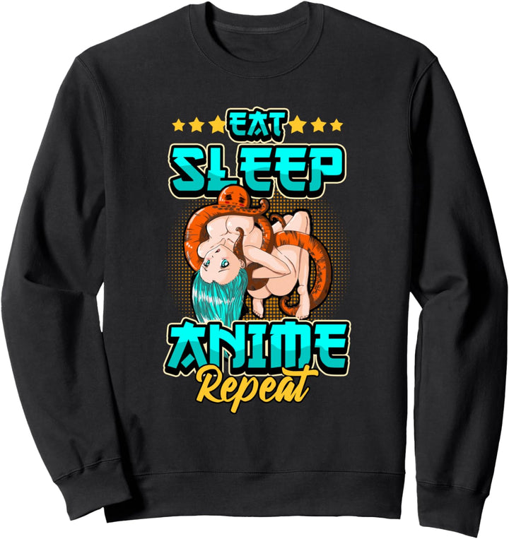 Lustig Anime Eat Sleep Anime Repeat Otaku Manga Spruch Sweatshirt