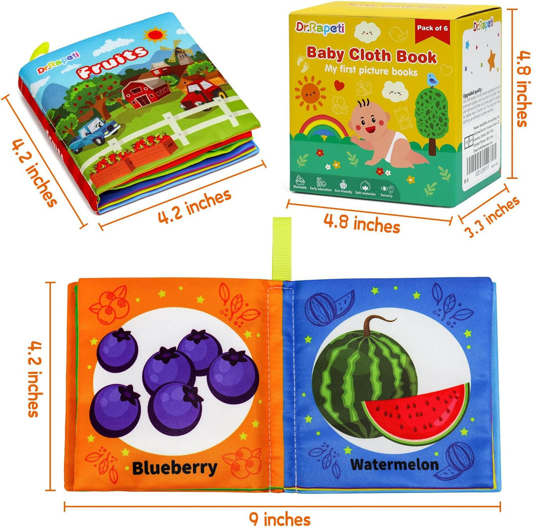 Dr.Rapeti 6 Stück Stoffbuch für Babys, Baby Soft Tuchbuch, Baby Pädagogisches Spielzeug, Early Learn