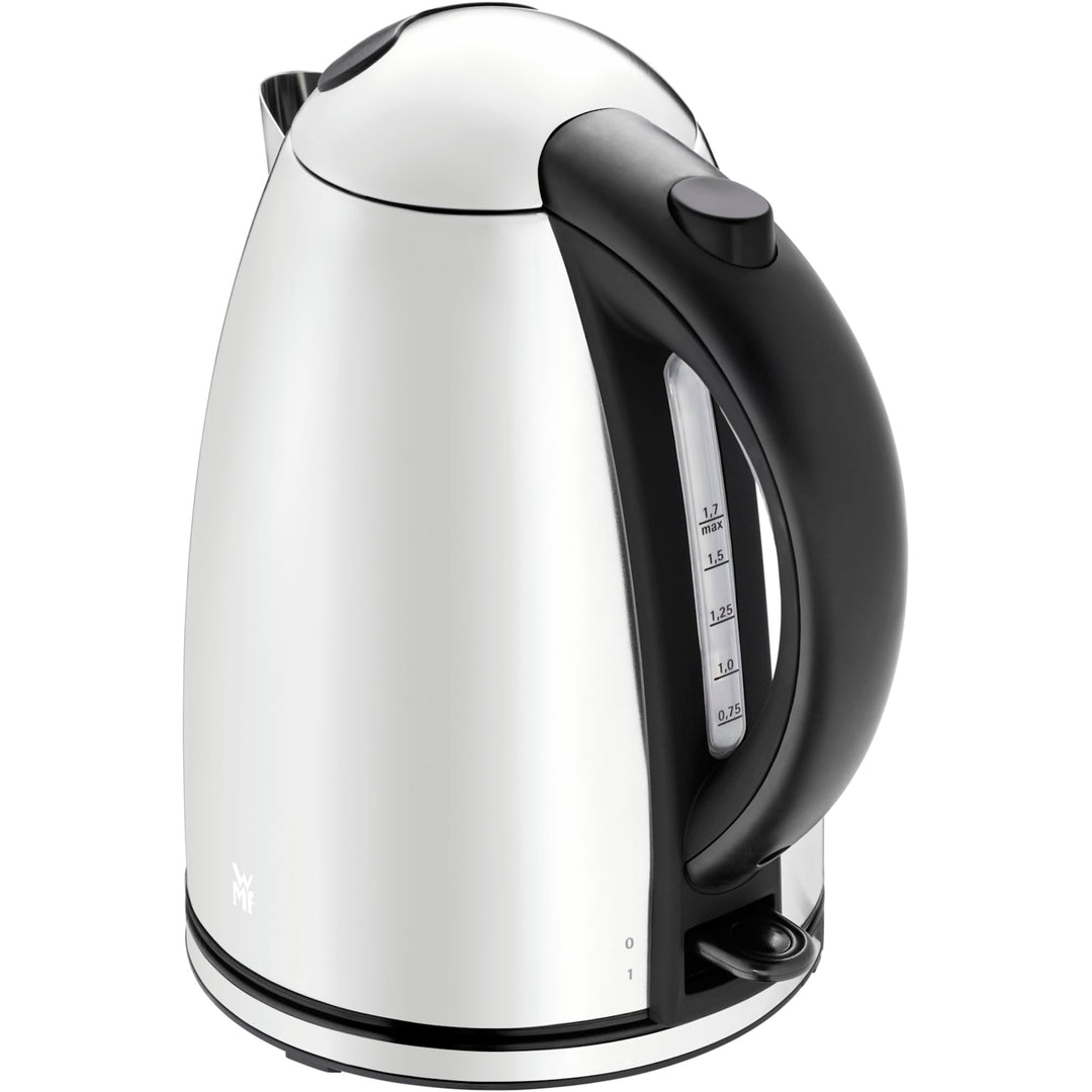 WMF Stelio Wasserkocher Edelstahl 1,7l, elektrischer Wasserkocher mit Kalkfilter, 2400 W, Wasserstan