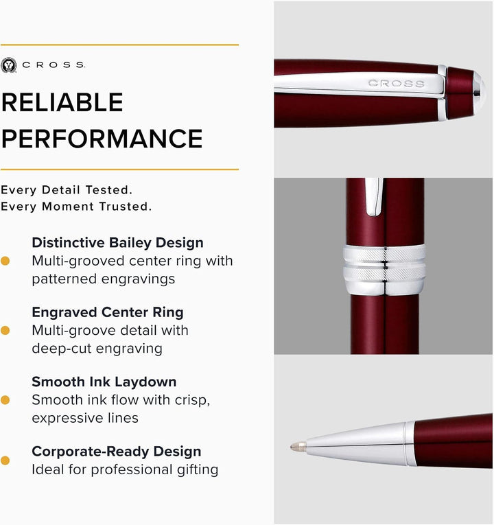 Cross Bailey Kugelschreiber (Drehmechanik, Schreibfarbe schwarz, Strichstärke M) Rot-Lack Rot-Lack S