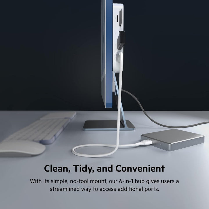 Belkin 6-in-1-USB-C-Hub, rückseitig montierbare Dockingstation für iMac 24″ mit SD-/microSD-Kartenle