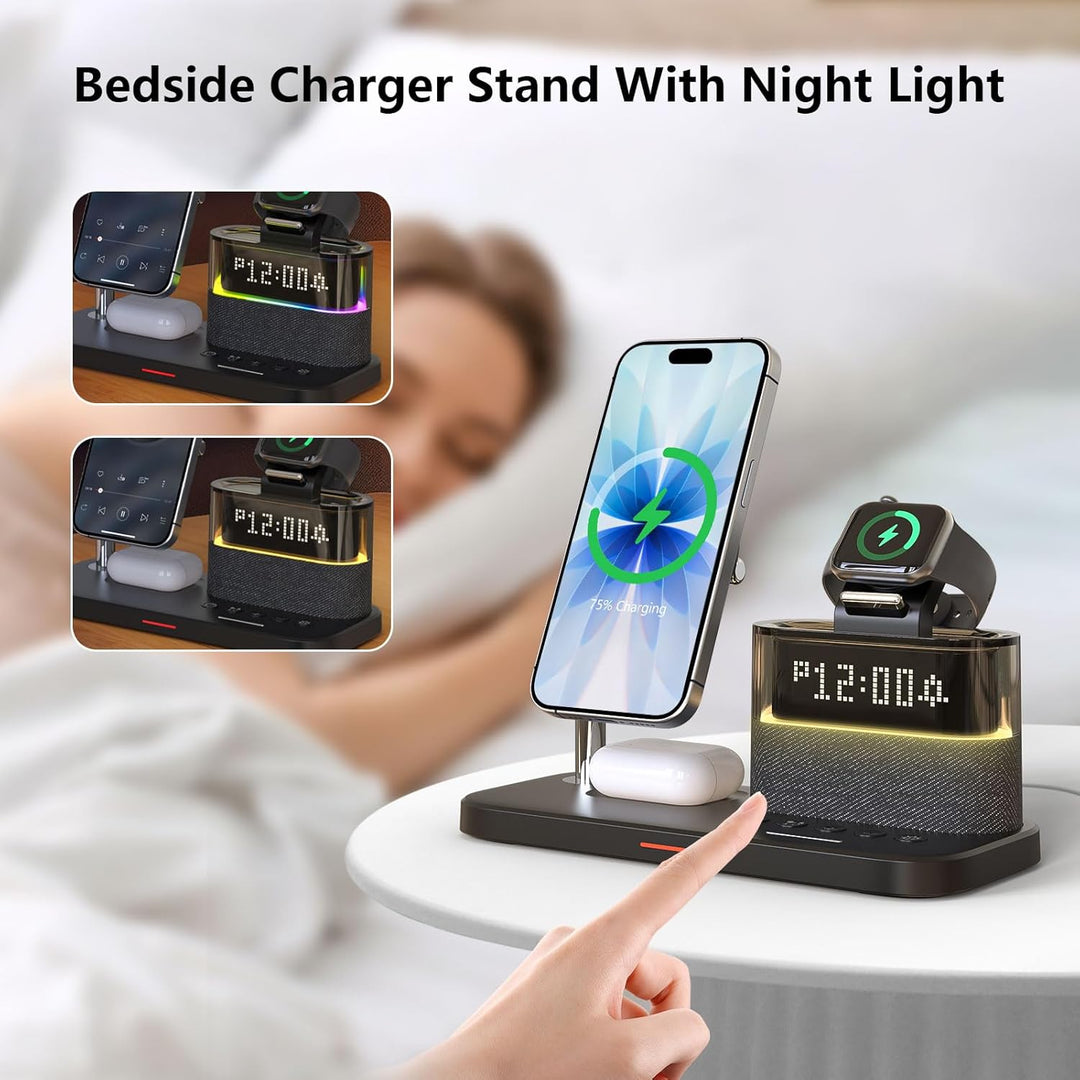 5-in-1-Kabellader mit Wecker, kabellose LadeStation mit Nachttischlampe kompatibel mit iPhone 17 16