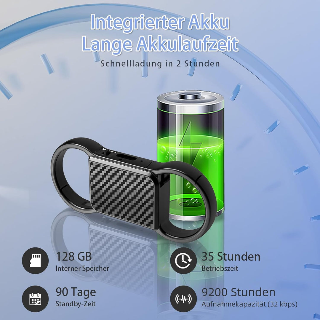 Diktiergerät 3072 Kbps Aufnahmegerät Voice Recorder Abhörgerät mit Sprachaktivierter and Geräuschunt