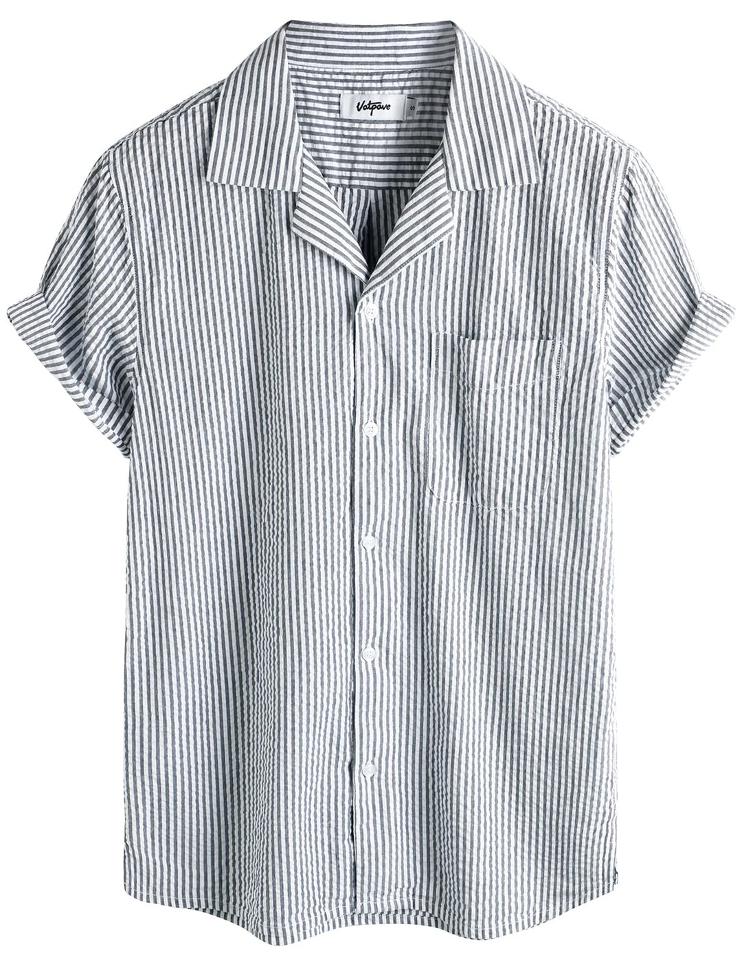 VATPAVE Herren Gestreifte Sommerhemd Casual Button Down Kurzarm Strand HawaiiHemd S Marineblau, S Ma