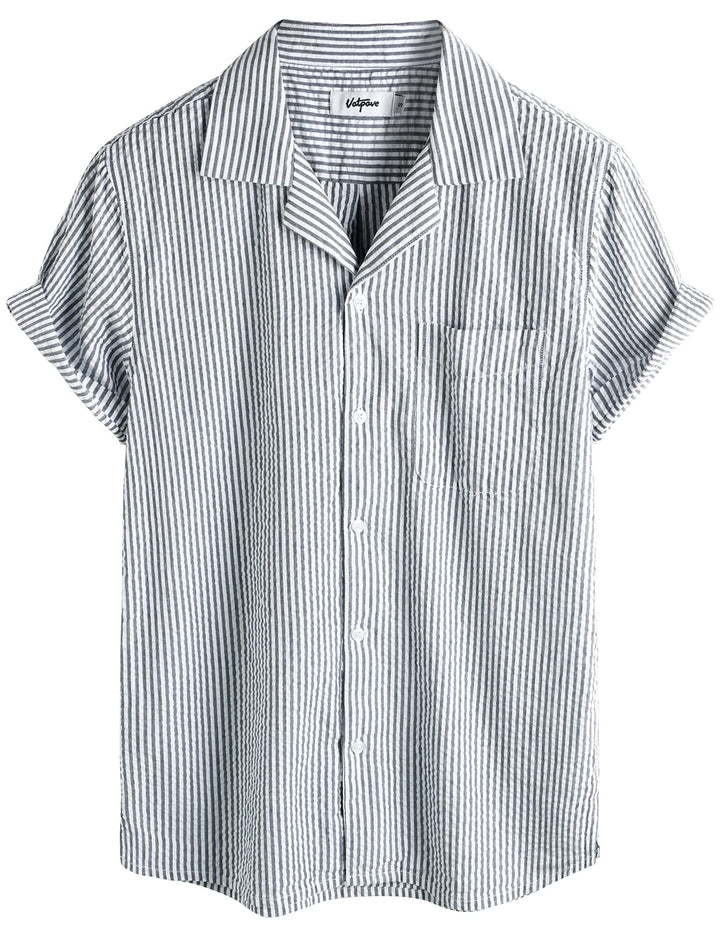 VATPAVE Herren Gestreifte Sommerhemd Casual Button Down Kurzarm Strand HawaiiHemd S Marineblau, S Ma