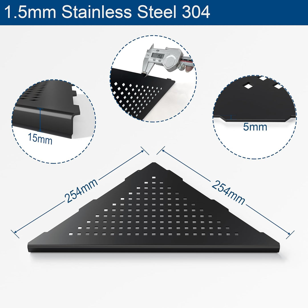 Neodrain Duschregal Ecke Edelstahl 304 Duschablage Schwarz Eingebautes Duschkorb Halterung für Bad,