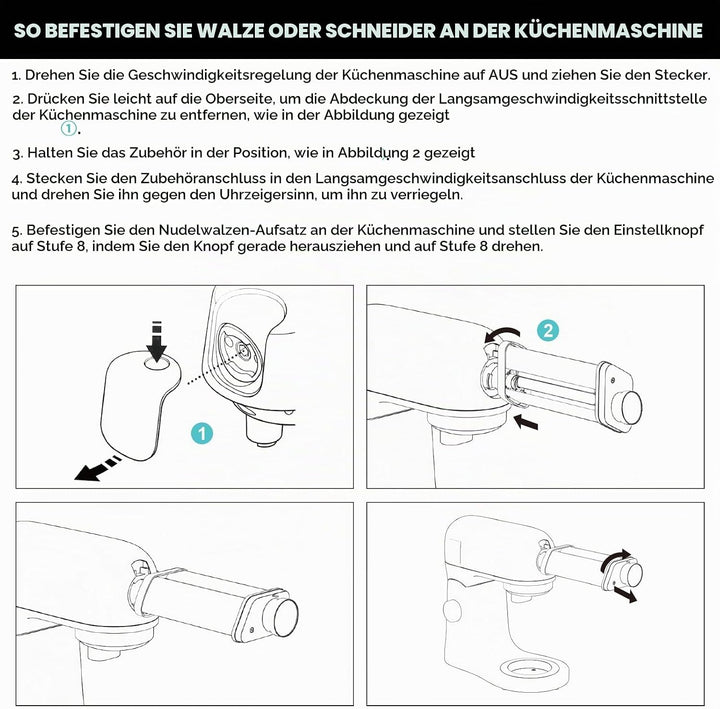 GVODE Nudelaufsatz für Kenwood Kmix KMX, inklusive Nudelblattwalze Spaghettischneider und Fettuccini