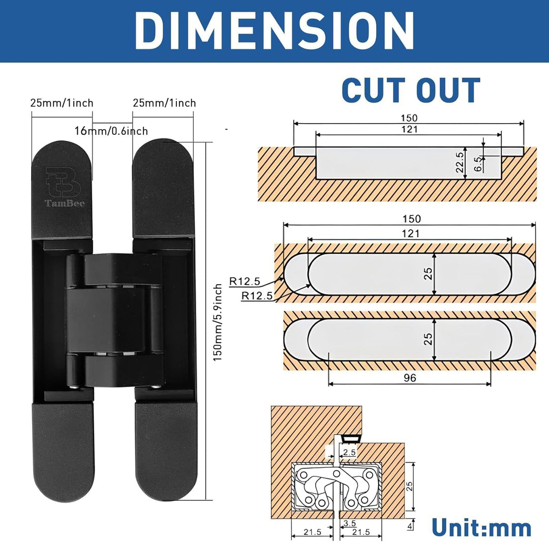 TamBee 15,2 cm Türscharniere versteckte Scharniere unsichtbare Scharniere Schwerlast Zinklegierung 1
