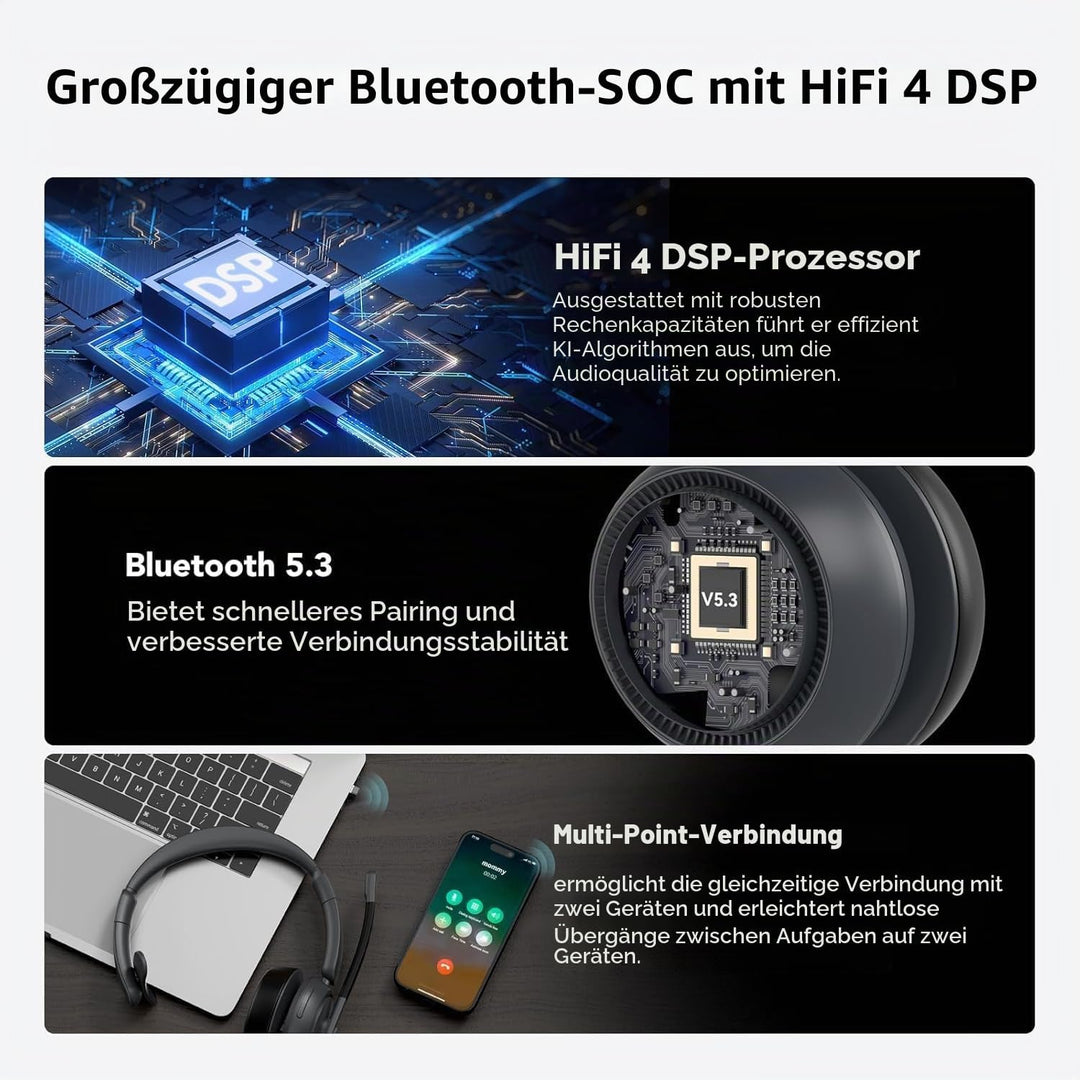 Nuroum HP31SU(2nd Gen) Bluetooth Headset mit Mikrofon Wireless, AI Geräuschunterdrückende Mics für A