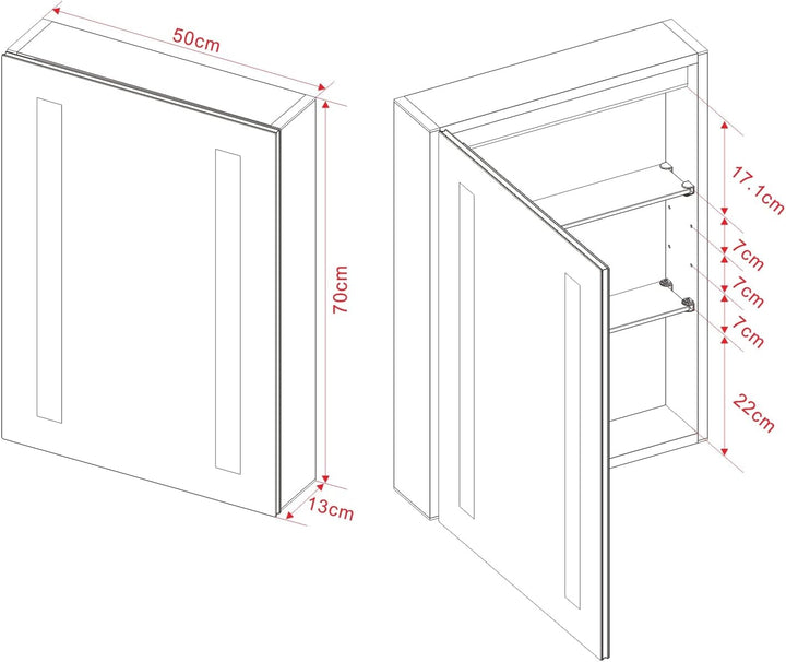 AQUABATOS Spiegelschrank Bad mit Beleuchtung 50x70 cm Badezimmerschrank LED Spiegel Schrank Aluminiu