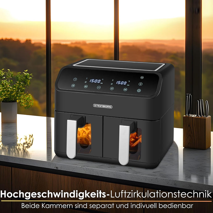 Heissluftfritteuse 2 Kammern 8 Liter Heissluftfritteuse Fritteuse Grillen Backen Dörren Dörrautomat