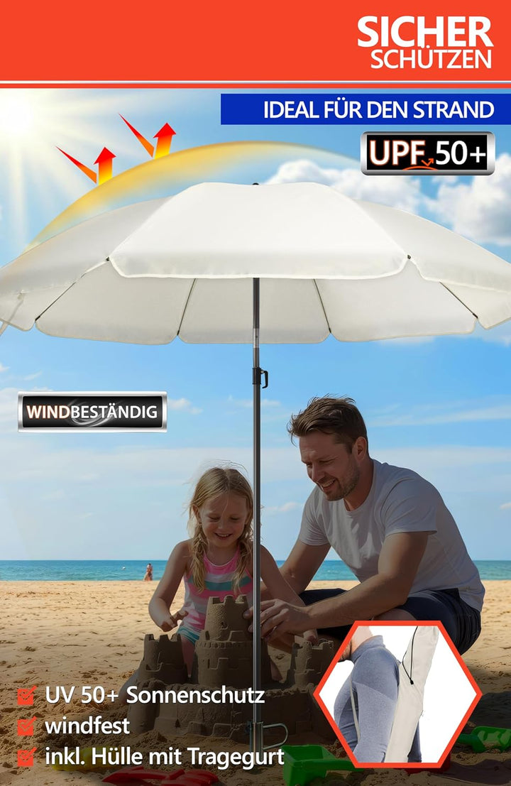 4smile Sonnenschirm Strand SunnyJoy Ø 160 cm, Beige – 3er Set inkl. Strandschirm windfest stabil, Ra