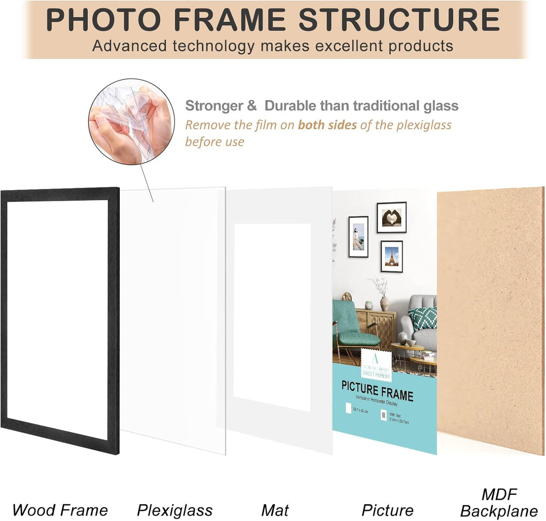 ATOBART A3 Zertifikat Bilderrahmen,Schwarzer Holz Fotorahmen mit Passepartout für A4 Druck,Posterrah
