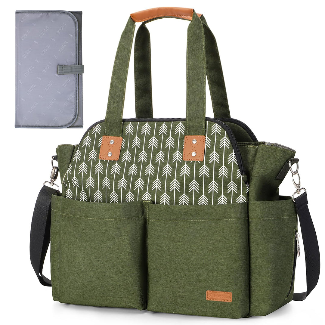 Lekebaby Baby Wickeltasche Bote gross mit Wickelunterlage für Reise, Grün, Grün
