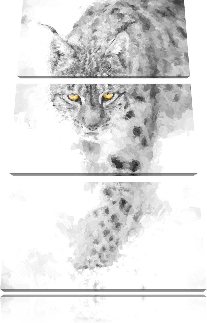 wachsamer Luchs im Schnee schwarz/weiss Deluxe 3-Teiler Leinwandbild 120x80 Bild auf Leinwand, XXL r