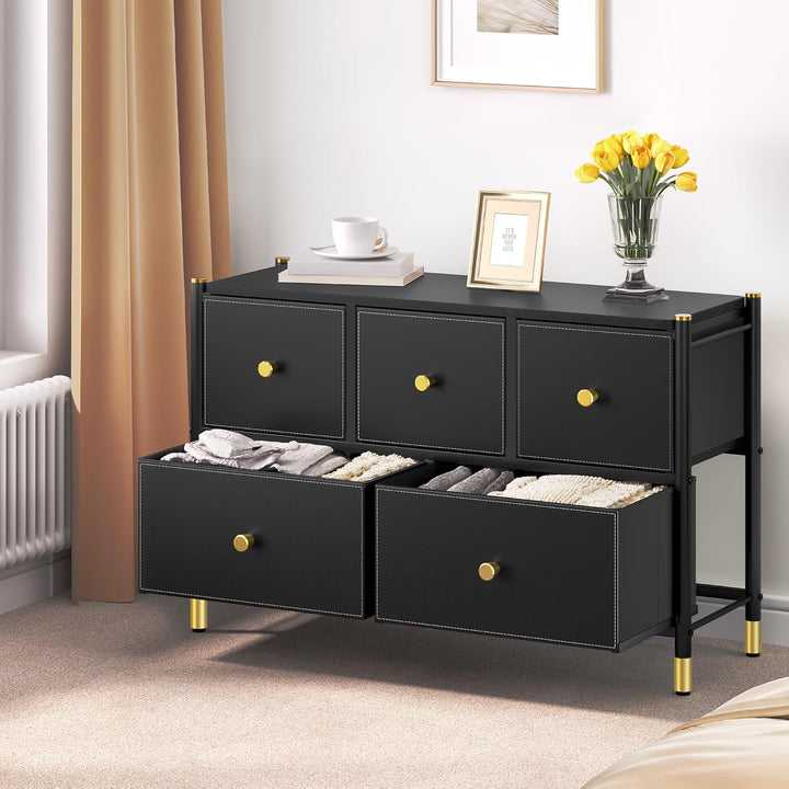 YITAHOME Stoffkommode mit 5 Schubladen, Leder Kommode Schubladen für Schlafzimmer, Wohnzimmer, Schra