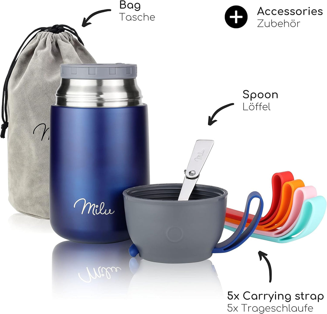 Milu® Thermobehälter 450, 650ml, 800ml | Edelstahl Warmhaltebehälter | Essensbehälter | Speisegefäss