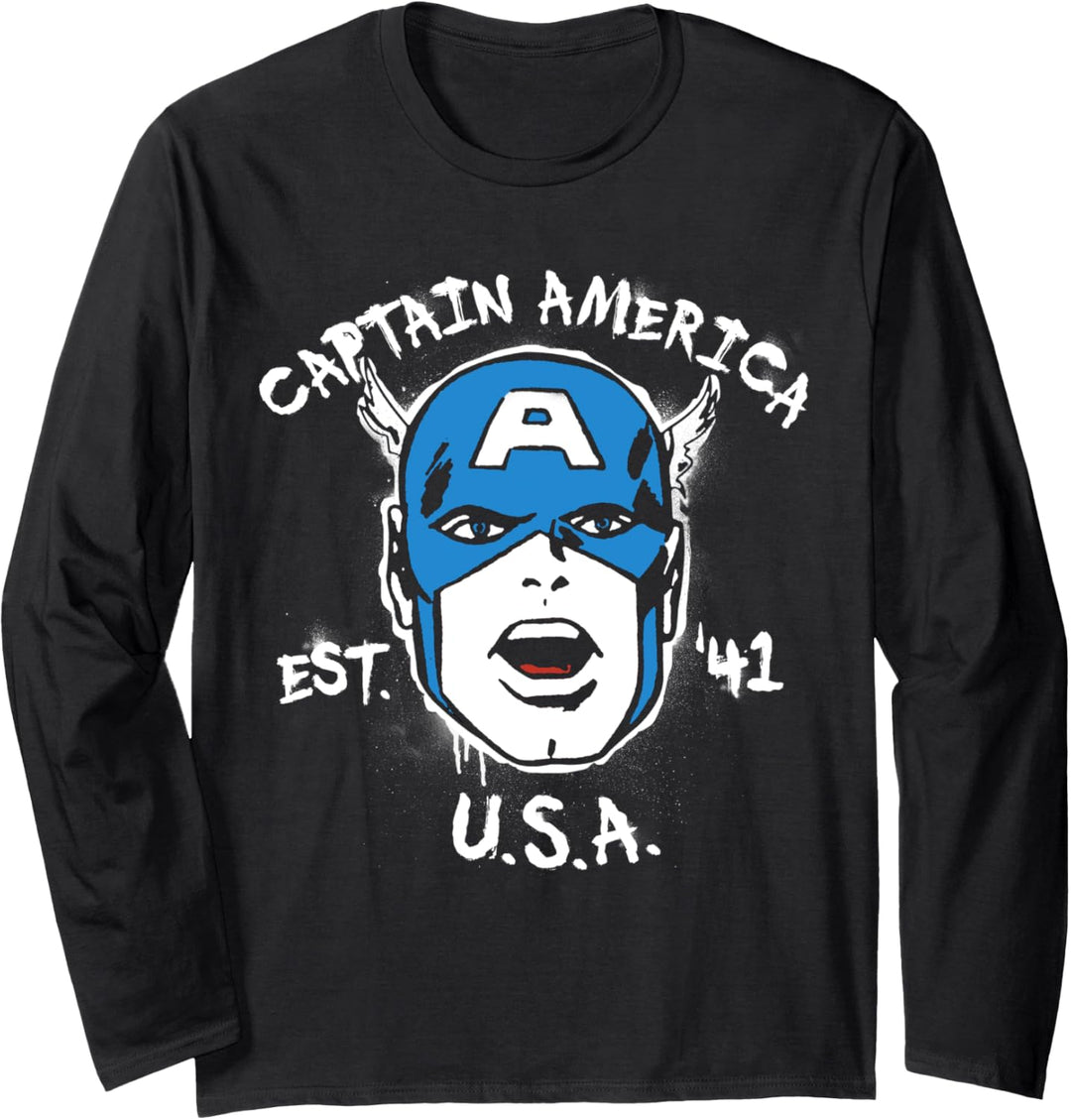 Marvel Captain America Est. '41 In USA Helmet Portrait Langarmshirt