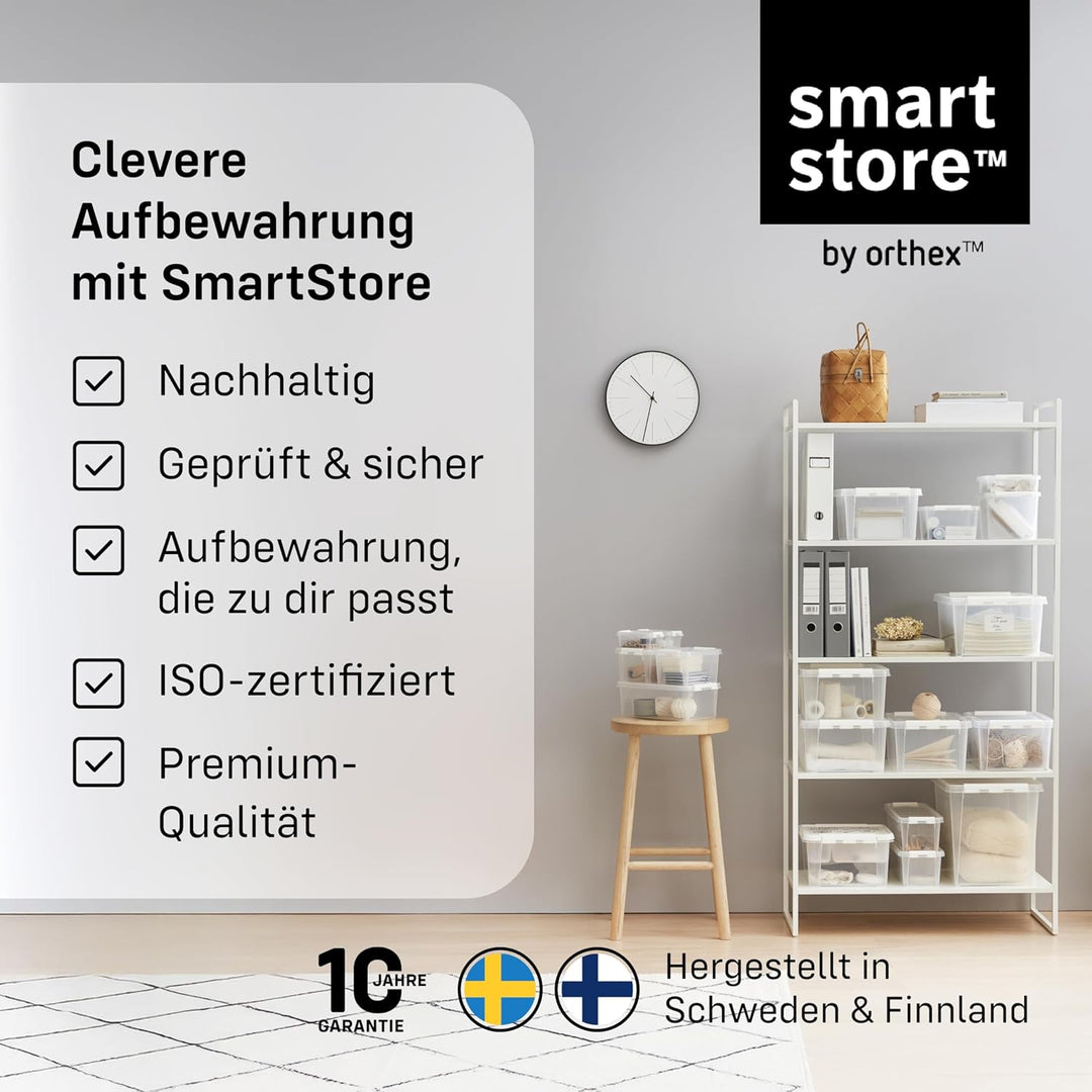 SmartStore 8 l, kleine Aufbewahrungsboxen aus Kunststoff mit Deckel, 10 Stück, transparent, stapelba