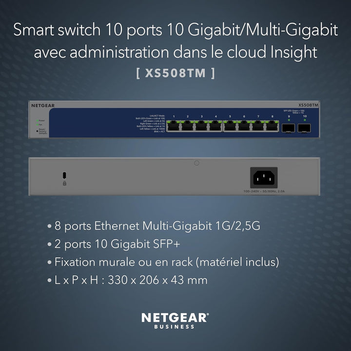 NETGEAR 10-Port 10G/Multi-Gigabit Ethernet Smart Switch (XS508TM): Managed, mit 8 Multi-Gig-Anschlüs