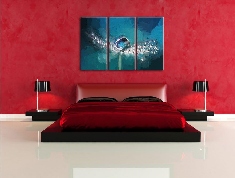 Pixxprint Wassertropfen auf Einer Pusteblume als Leinwandbild/Grösse: 3 Teilig (120x80) cm/Wandbild/