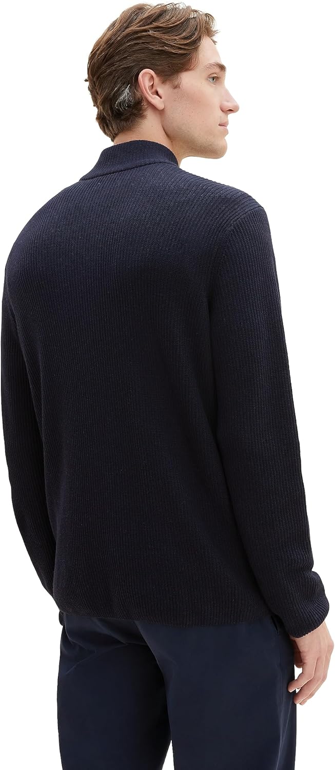 TOM TAILOR Herren Mouliné Strick-Pullover mit Troyer-Kragen L 13160 - Knitted Navy Melange, L 13160