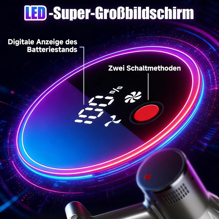 Hearten Akku Staubsauger,70000Pa/550W/70Min, Super Leise Staubsauger mit LED Display, V-Anti-Tangle-