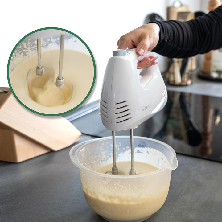 Clatronic Handmixer HM 3524, Set mit Mixstab, Edelstahlquirle & extra lange Knethaken, 5 Geschwindig