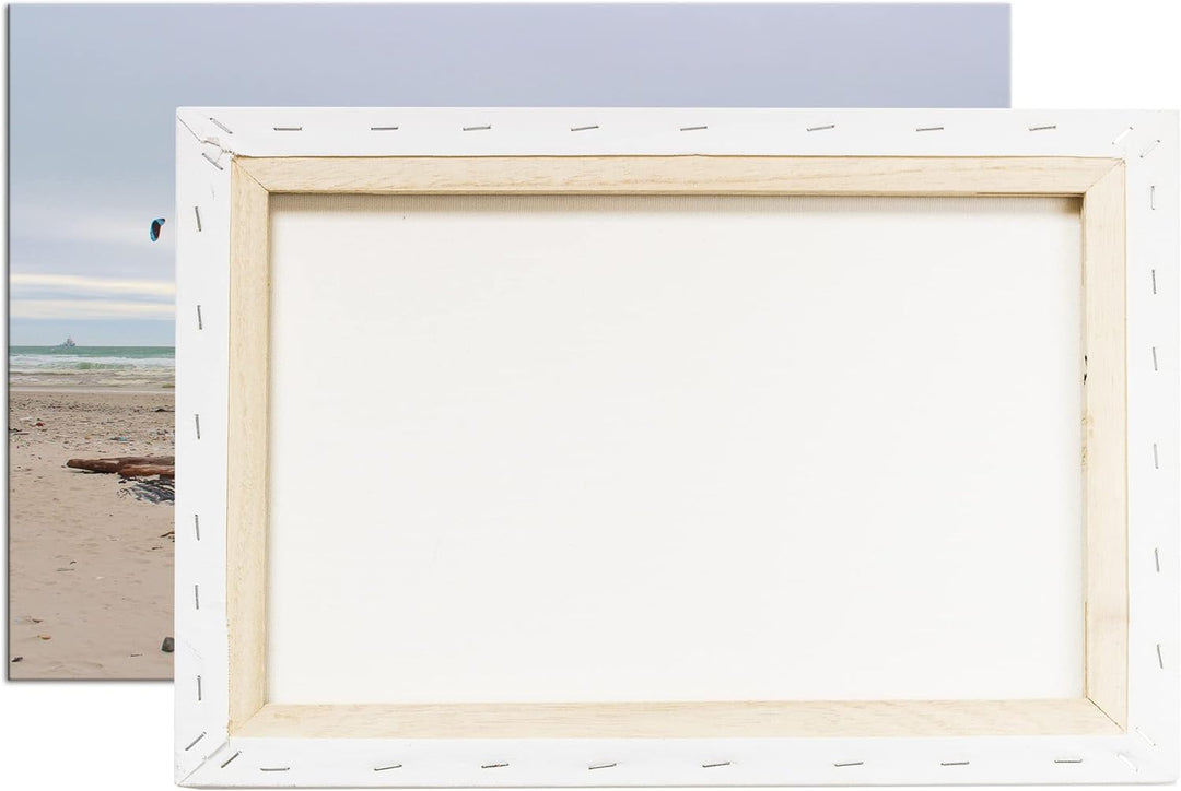 deyoli Sandstrand mit Möwen im Format: 80x60 als Leinwandbild, Motiv fertig gerahmt auf Echtholzrahm